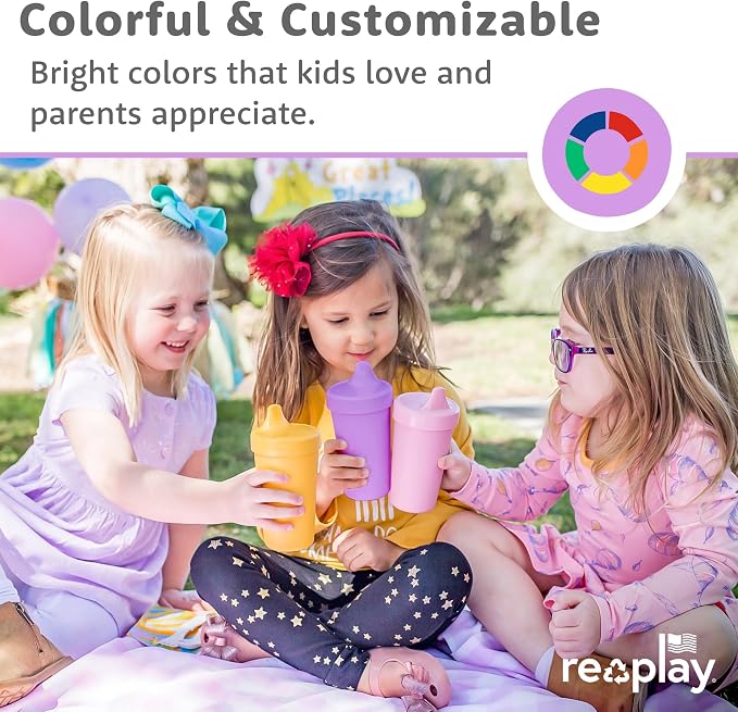 Re-Play Spill-Proof Sippy Cups for Toddlers - Kids Reusable 10 Oz Set of 3, Dishwasher & Microwave Safe, Made in USA, Patriotic
