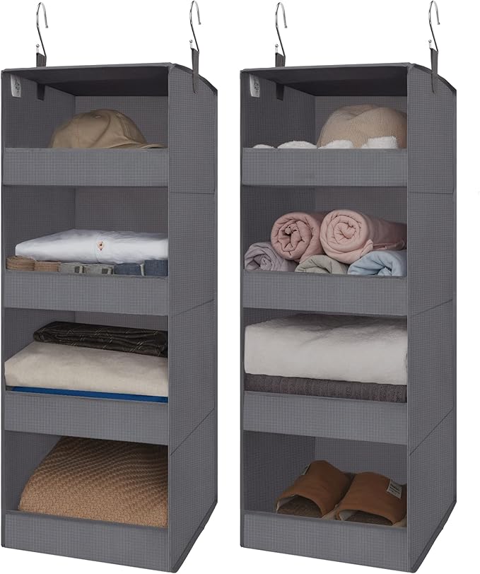 GRANNY SAYS 4-Shelf Hanging Organizer, Closet Hanging Shelves, Closet Hanging Storage Organizers, Organization for Bedroom, Living Room, Baby Nursery, Camper Accessories, Gray, 2-Pack