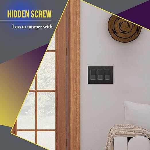 ENERLITES Elite Series Screwless Decorator Wall Plate Child Safe Outlet Cover, Gloss Finish, Size 3-Gang 4.68" H x 6.53" L, Unbreakable Polycarbonate Thermoplastic, SI8833-BDB, Brushed Dark Bronze