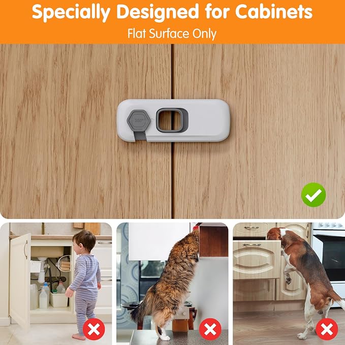 8 Pack Cabinet Locks Baby Proofing, Multi-Purpose Child Proof Cabinet Locks with Strong Adhesive, Safety Baby Locks for Cabinets, Baby Safety Locks for Cabinets, Kitchen Toddler Cabinet Locks