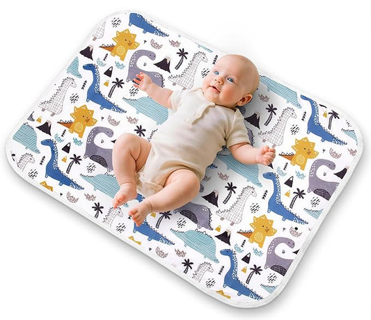 Baby Changing Pad, Diaper Changing Mat for Dresser, Changing Table, Travel, 100% Cotton Surface, Breathable & Waterproof, Shower Gift for Newborn Boys, Extra Large 24" x 30" Blue Dinosaur