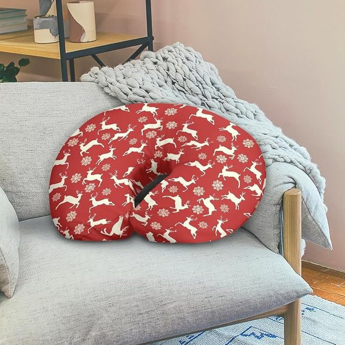 Red Christmas Elk Snowflake Nursing Pillow and Positioner Detachable Newborn Original Breastfeeding Slipcover Case U-Shaped Head Support Protector Cushion Essential with Hidden Zipper