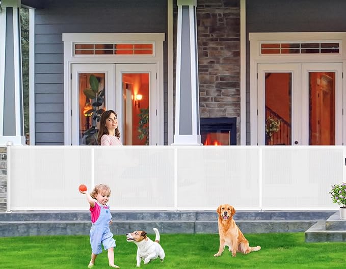 Upgrade 180 inch Retractable Baby Gates, EZIGO Extra Wide Baby Gate for Large Opening Extra Long Mesh Gate for Kids or Pet Dog Gate Child Safety Gate for Stairs Hallways Doorway Indoor Outdoor, White