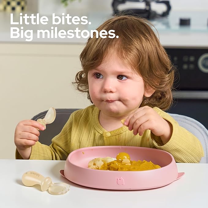 3-in-1 PPSU Baby Suction Plates with Spoon & Fork - Premium Bottle-Grade Silicone Divided Dishes, Stage-Based Self-Feeding Dinnerware 6M-3Y, BPA Free Odor & Stain Resistant, Microwave Dishwasher Safe