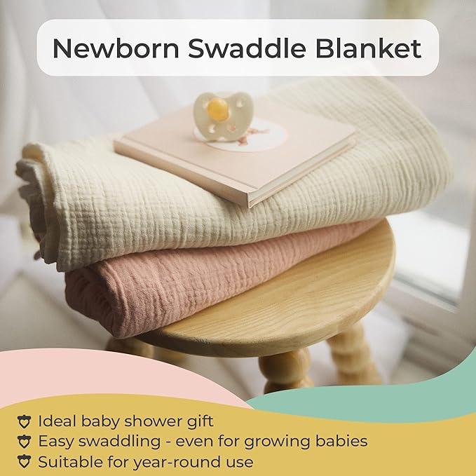 Muslin Swaddle Blanket ??Soft Cotton Muslin Baby Blanket for Newborns, Infants, and Toddlers, All-Season Comfort Baby Essential - Blue, Teal