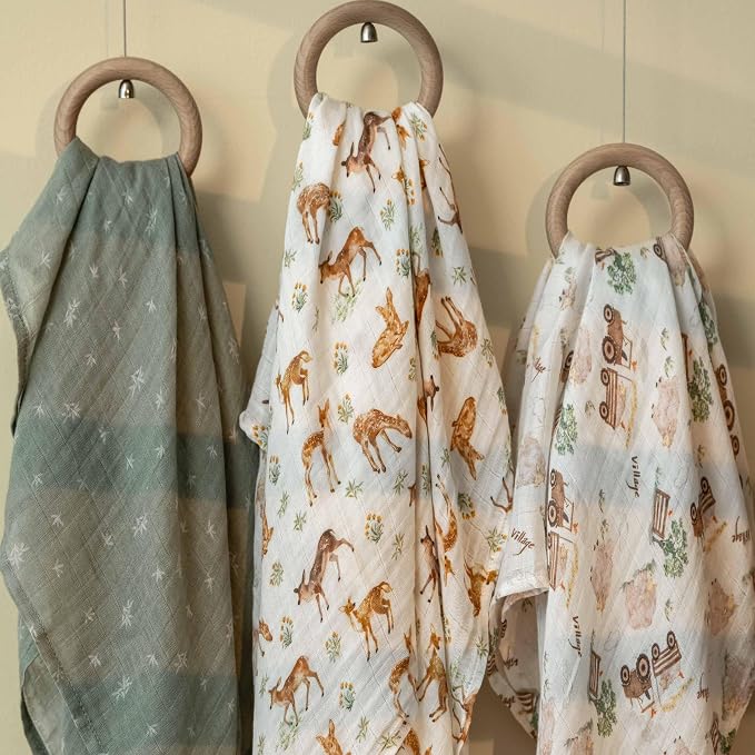 GLLQUEN BABY Muslin Swaddle Blankets Breathable Receiving Blankets (35" x 40") 2-Pack Soft Baby Blankets for Girls and Boys Newborn Essentials Muslin Burp Cloths Swaddle Wrap Baby Gift(Deerling)