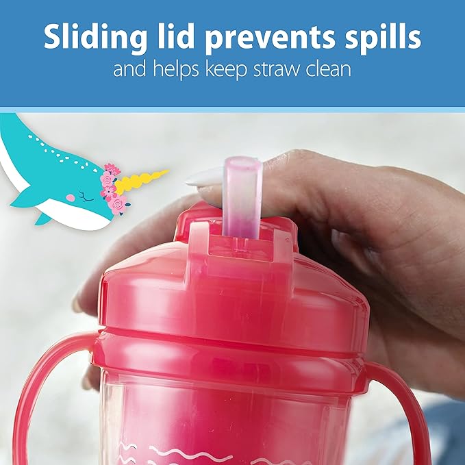 Dr. Brown's Milestones Insulated Sippy Cup with Straw and Handles, Spill-Proof Tumbler with Lid, 2-Pack, Pink, 10 oz/300 mL, BPA Free, 12m+