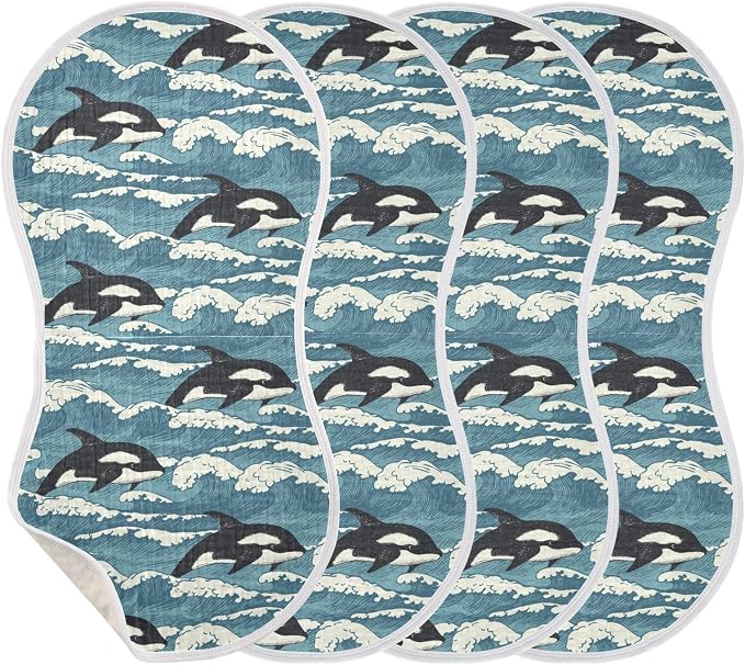 Muslin Burp Cloths for Baby Boys and Girls - 2-Pack Ultra Absorbent Killer Whale Orca Muslin Washcloths, Newborn Towel, Milk Spit Up Rags, Burp Cloth Bibs for Unisex, 22 x 11 Inch