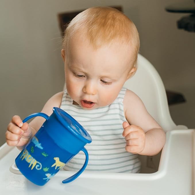 Dr. Brown's Milestones Cheers 360 Spoutless Transition Cup with Handles, Travel Friendly and Leak Free Sippy for Babies and Toddlers, Blue Animal Safari, BPA Free, 7 oz/200 mL, 6m+, Value Pack