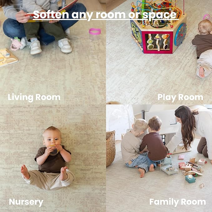 Little Landings Baby Play Mat for Floor - Sandstone (6x8ft) - Premium EVA Foam Play Mat for Babies & Toddlers (Ages 0-5+) Non-Toxic Playmat for Tummy Time, Crawling & Playroom - Stylish & Comfortable