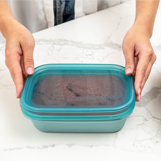 U Konserve Platinum Silicone Food Storage Bento Box Dual Seal Rectangle Container - Leak Proof, Shatter Proof, Dishwasher Safe, Plastic Free - 48oz (Seafoam)