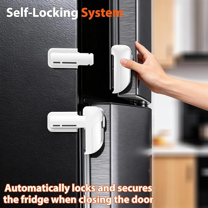 2 Pack Fridge Locks, Refrigerator Door Lock for Kids Baby Safety, Durable ABS Child Proof Freezer Latch to Keep Door Closed, Easy Install Child Lock for Fridge, No Tools Need or Drill