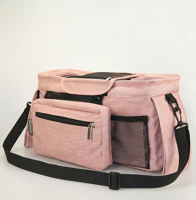 Pink Universal Stroller Organizer with 2 Insulated Cup Holders, 3-in-1 Stroller Caddy with Detachable Phone Bag & Non-Slip Shoulder Strap, Fits Uppababy, Nuna, Doona, Baby Essentials