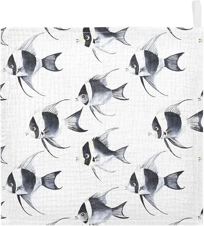 vvfelixl Black and White Angelfish Baby Burp Cloths Baby Muslin Washcloths for Boys Girls Cotton Babys Face Towel for Newborn Infants Soft and Absorbent 11.8 X 11.8 in, 5 Pack