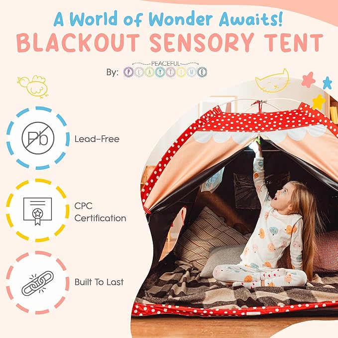 Blackout Sensory Tent for Kids with Autism - 51"x 51"x 40" Calming Corner, Easy to Assemble & Durable with Clear Phone Pocket and Mesh Storage ??Ideal for SPD, ADHD & Autistic Children Mushroom Tent