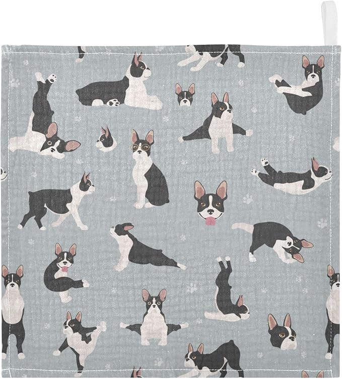 vvfelixl Boston Terrier Baby Burp Cloths Baby Muslin Washcloths for Boys Girls Cotton Baby Face Towel for Newborn Infants Soft and Absorbent 11.8 X 11.8 in, 5 Pack