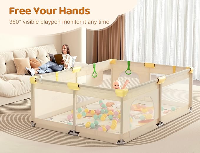 CoziBB Baby Playpen with Mat, 71" × 59" Extra Large Playpen for Toddler, Play Yard, Baby Fence Play & Sleep Area for Indoor & Outdoor