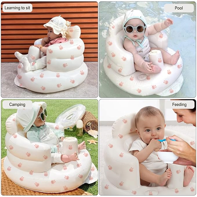 AirSwim Inflatable Baby Chair, Inflatable Baby Seat for Babies 3 Months and Up, Summer Blow Up Chair with Built in Air Pump, Bumbo Seat for Learning to Sit, Palying, Camping, Rabbit