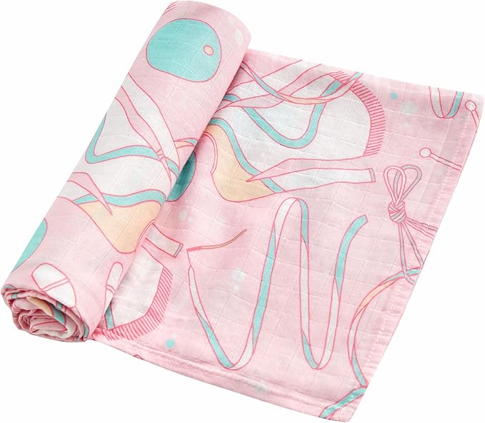 Muslin Swaddle Blankets for Newborn, Large 47"x47" Soft Breathable Bamboo Cotton Baby Blanket, Lightweight Receiving Blanket for Boys and Girls, Rainbow Ribbon