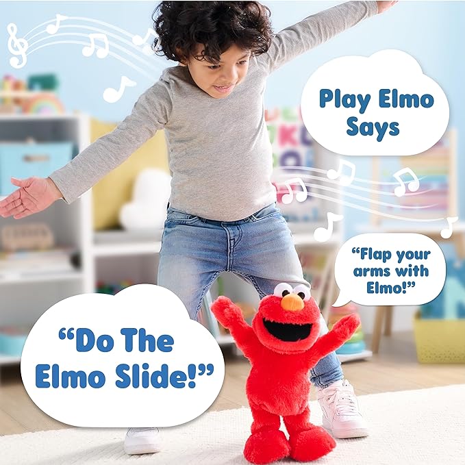 Sesame Street Elmo Slide Singing and Dancing 14-inch Plush, Pretend Play, Interactive Toy, Kids Toys for Ages 2 Up by Just Play