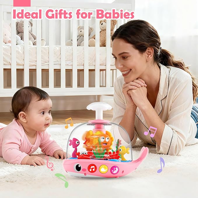 Toys for 1 Year Old Girl Gifts - Press & Spin Aquarium Light Up Musical Baby Toys 6-12 Months - Tuumy Time Toy for Infant 6-9-12-18 Months - Bilingual Learning Educational Toy for 1-3 Year Old Boys