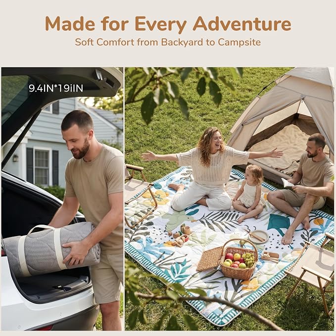 Momcozy Baby Play Mat for Floor, 59"x71" Thickened Playpen Mat, Playmate for Baby Tummy Time, Waterproof & Non-Slip, Foldable Outdoor Mat with Carrying Handle, Forest World