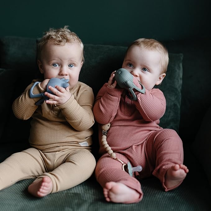 mushie Silicone Baby No-Drop Dino Teether Toy