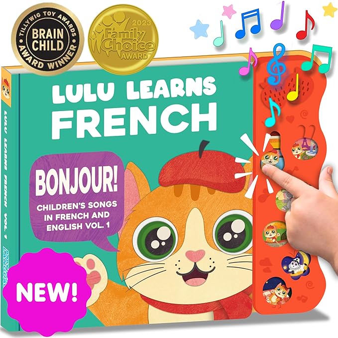 Vol. 1 ??Interactive Sound Board Book for Toddlers 1-3, Bilingual English & French Songs & Music, Talking Musical Learning Toy and Gift for Babies & Kids