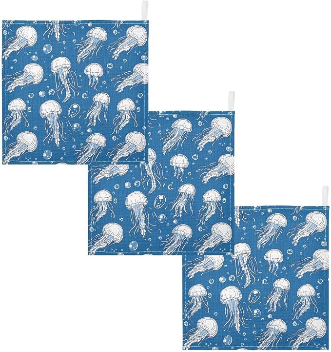 vvfelixl Jellyfish Bubbles Baby Burp Cloths Baby Muslin Washcloths for Boys Girls Cotton Babys Face Towel for Newborn Infants Soft and Absorbent 11.8 X 11.8 in, 5 Pack