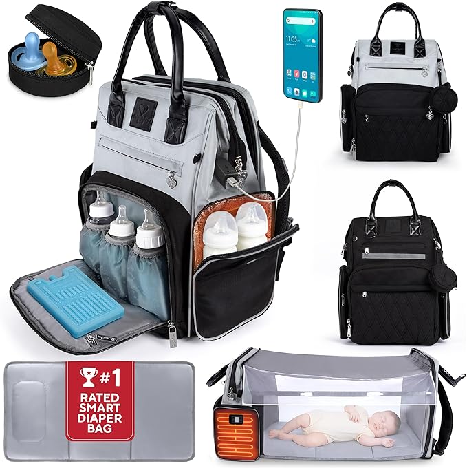 Award-Winning Baby Diaper Bag Backpack with Changing Station –Large Multifunction Waterproof Diaper Bag, Warm Bottle Pockets, Travel Baby Organizer Mom & Dad, Newborn Baby Essentials, Newborn Gift