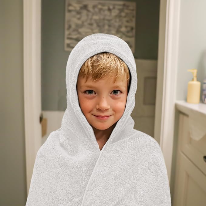 ORIGINAL KIDS Hooded Bath Towel Wrap - 2 Pack - Ultra Soft 100% Cotton Terry Large Oversized Hooded Kids Towel - Shower Pool Beach - 579 GSM Absorbent Quick Dry Plush Gift - 30 x 54 - White