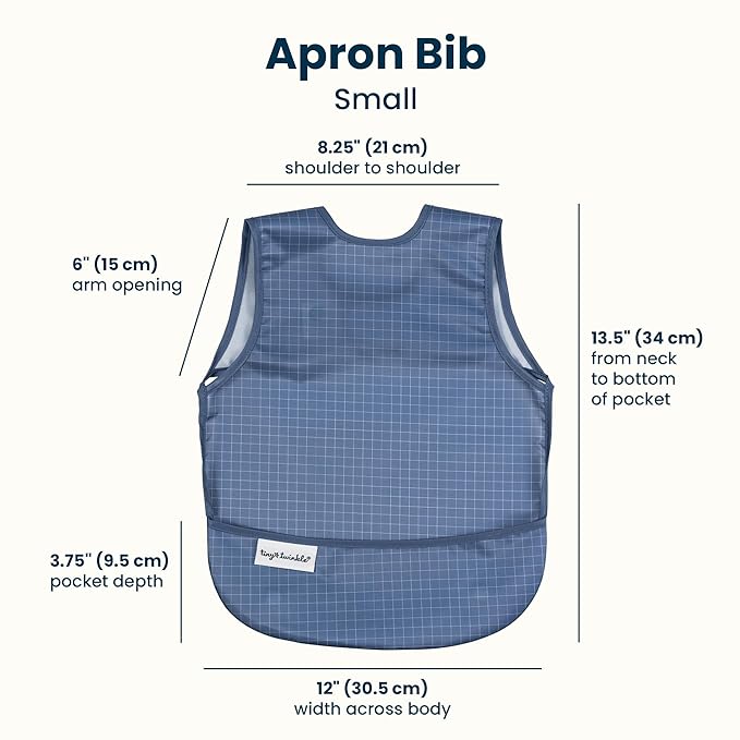 Tiny Twinkle Mess Proof Baby Bib for Girls | Waterproof Toddler Bib for Eating | Baby Apron for Feeding | Machine Washable | Perfect Shower Gift (Grid, 6??4M)