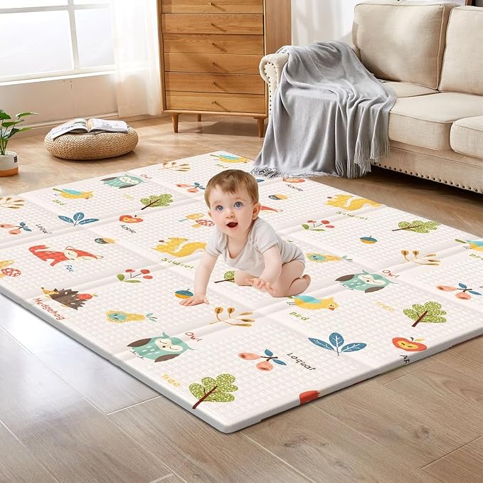XVISHX Baby Play Mat, 50 x 50 Inch Play Mat Perfect for Use Baby Playpen, Foldable Baby Foam Playmat for Floor, Portable Waterproof Activity PlayMats for Babies, Infants and Toddlers