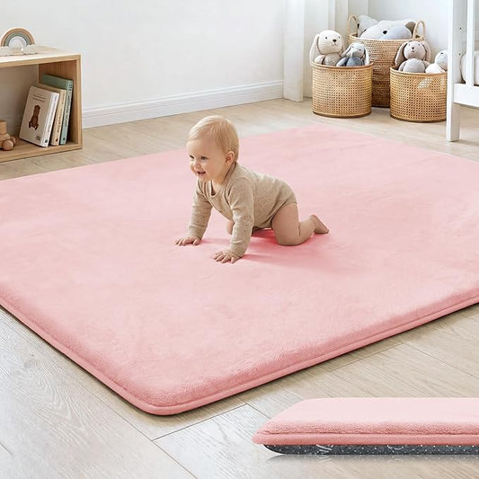 1.3" Thick Baby Floor Play Mat 59x79, Basic Padded Foam Mat for Tummy Time Crawling, Non Slip Cushioned for Babies Toddlers Infants Kids (Pink)