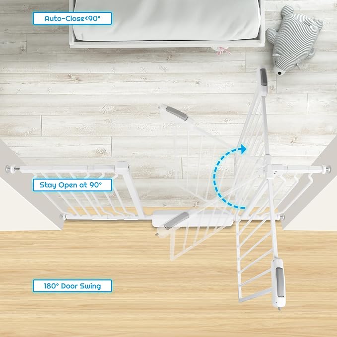 Extra Wide Baby Gate for Stairs Doorways with Door, 30" Tall 29-52.5" Wide Easy Install Dog Gate Indoor, Safety Metal Pressure Mounted Pet Gate with Walk-Thru Auto Close for the House, White