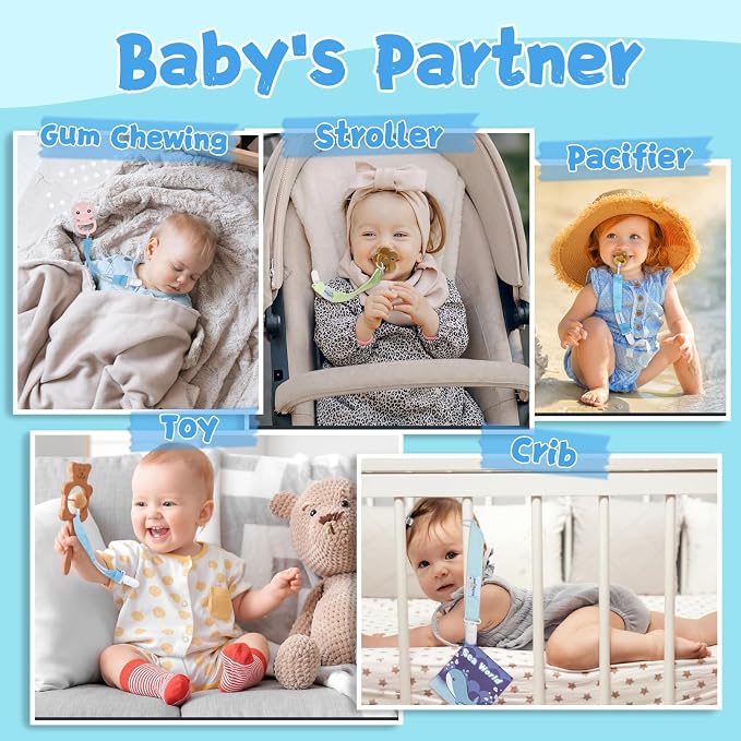 babygoal Pure Color Pacifier Clips, 6 Pack Binky Paci Holder Clips Leashes Fits for Most Baby Pacifiers and Binkies