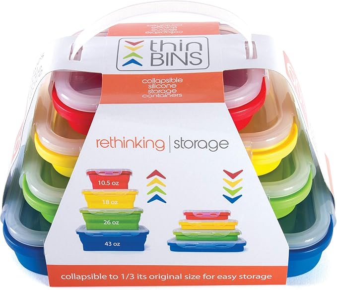 Kitchen Home Thin Bins Collapsible Containers ??Set of 4 Rectangle Silicone Food Storage Containers ??BPA Free, Microwave, Dishwasher and Freezer Safe