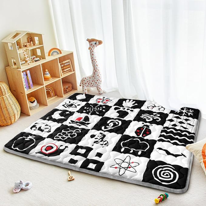 Baby Play Mats for Floor, 71?�x59??Upgraded Thickness & Larger Super Soft Playmat for Babies and Toddlers, Foldable Washable, Upgrade Anti-Slip Crawling Mat for Playpen(High Contrast)