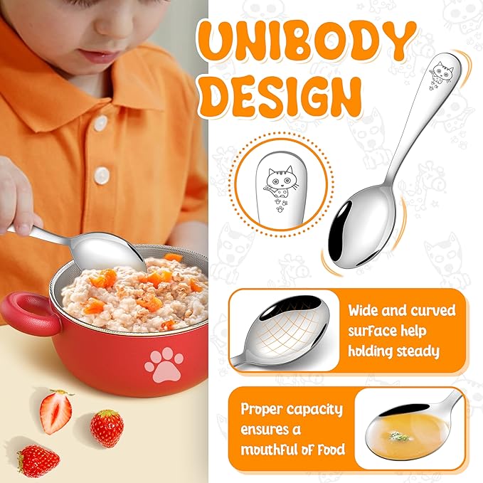 HaWare 8 Pieces Toddler Utensil Sets, Stainless Steel Kids Silverware Set Includes Toddler Forks and Spoons, Kids Safe Cutlery Set for Self Feeding, Cute Animal Handle Pattern, Dishwasher Safe