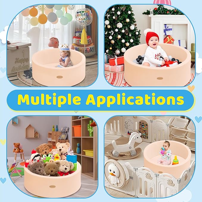 HARBOLLE Baby Ball Pit 35.4" Soft Round Memory Foam Ball Pits NOT Included Balls Indoor Outdoor Playpen for Babies Toddlers Kids Great Gift for Girls Boys, Peach Beige