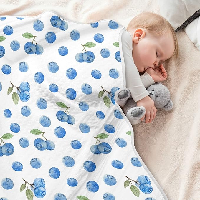 Ollabaky Watercolor Blueberry Baby Blanket for Boys Girls Cotton Throw Blanket Swaddle Blanket for Crib Stroller Nursery Receiving Blanket Infant Toddler Unisex 30"x40"