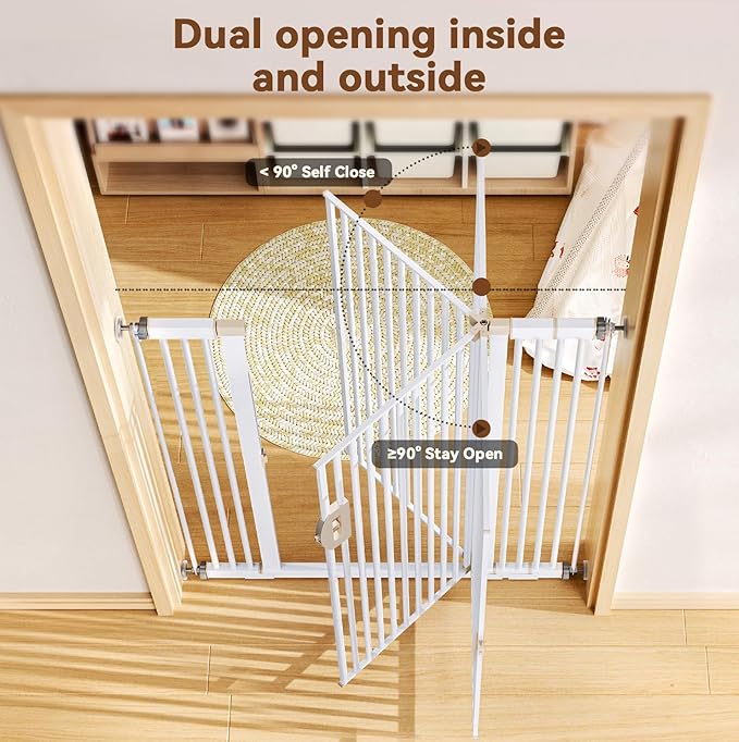 Fldofaves Extra Tall Pet Gate, 57" Cat Gate for Doorway, Pressure Mounted Auto Close Dog Gate, Ultra Narrow Bar Spacing No Drill Gate for Stairs, Doorways, Hallways, Fits 29.5"-43" Openings