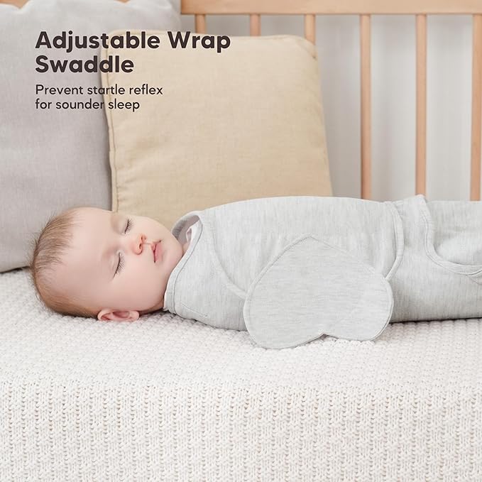 Susurration Swaddle Sleep Sacks 3 Pack 100% Muslin Cotton Swaddle Blanket Small Baby Wrap for 3-6 Months Newborn Girls,Boys,Infants Essentials,Adjustable Wearable Sleeping Sack (Grey, 3-6 Months)