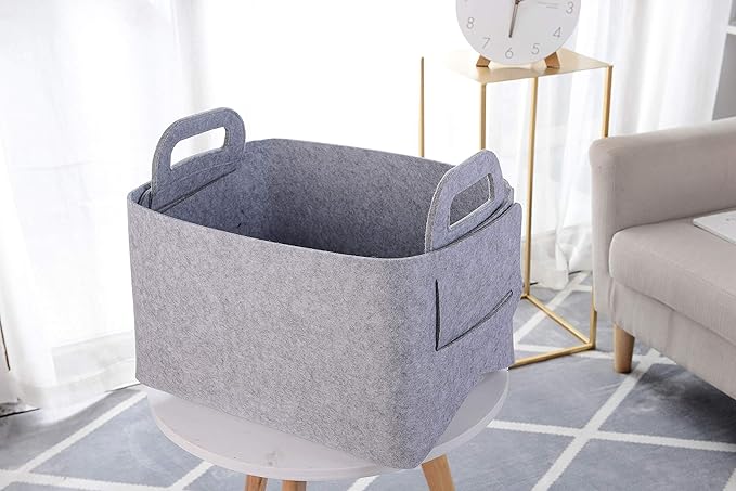 Storage Basket Felt Storage Bin Collapsible& Convenient Box Organizer with Carry Handles for Office Bedroom Closet Babies Nursery Toys Laundry (Light grey, 19.9inch（L）Ã?3.6inch（W）Ã?2.6inch（Hï¼?