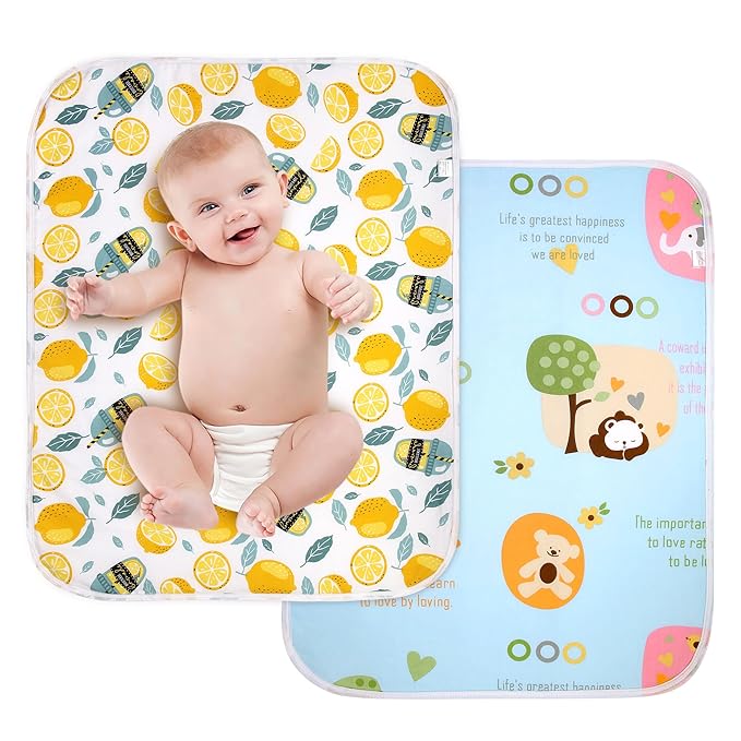 2 Pack Baby Changing Pad, Diaper Changing Mat for Dresser, Crib, Travel, 100% Cotton Surface, Breathable & Waterproof, Shower Gift for Newborn Boys, Extra Large 24" x 30" Lemon Blue Duck