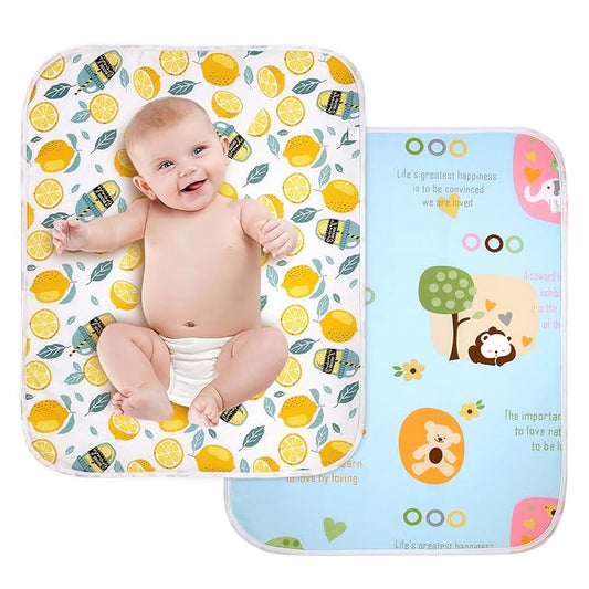 2 Pack Baby Changing Pad, Diaper Changing Mat for Dresser, Crib, Travel, 100% Cotton Surface, Breathable & Waterproof, Shower Gift for Newborn Boys, Extra Large 24" x 30" Lemon Blue Duck
