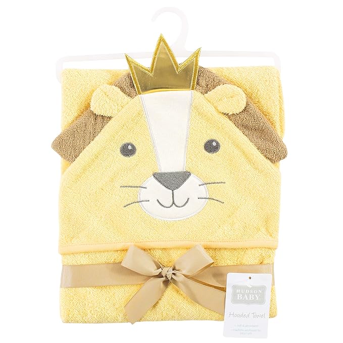 Hudson Baby Unisex Baby Cotton Animal Face Hooded Towel, King Lion, One Size