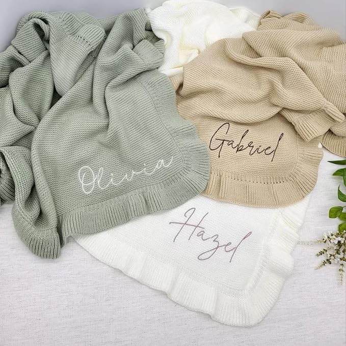 ZXH Personalized Baby Blanket,Baby Blanket with Name,Embroidered Baby Blanket,Soft Breathable Cotton Knit Baby Blanket,Newborn Baby Gift,Baby Gift, GF24316-10