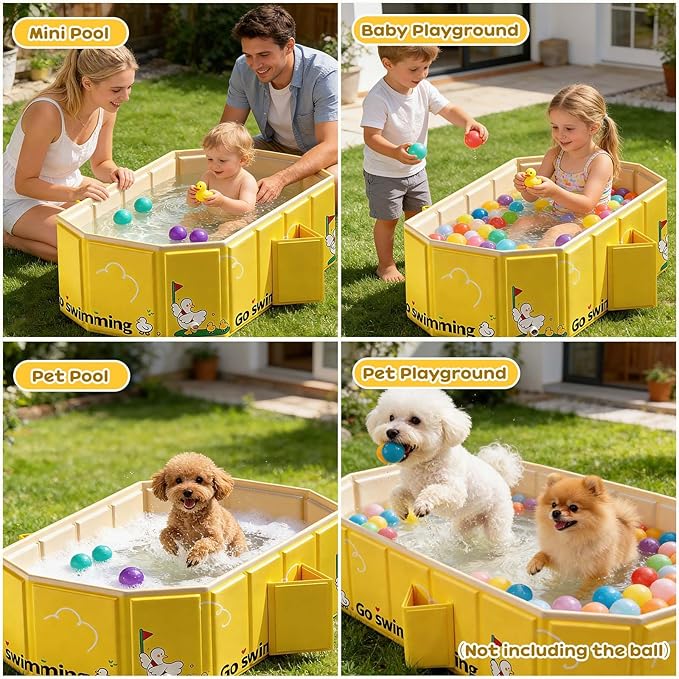 Foldable Baby Bathtub with 2 Drain, Collapsible Portable Baby Tub for Newborn & Toddler, Folding Baby Bath Tub, Small Water Play Pool for Travel & Home, 12M-5Y