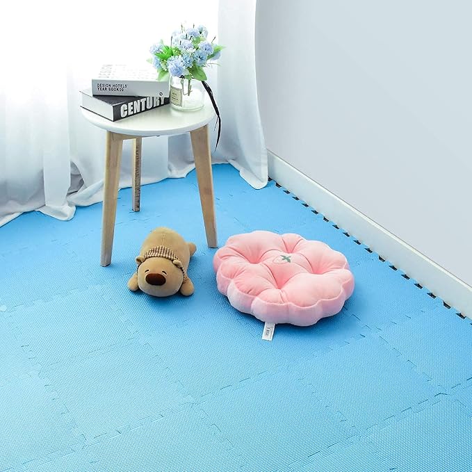 qqpp EVA Rubber 18 Tiles Interlocking Puzzle Foam Floor Mats - Baby Play Mat for Playing | Exercise Mat for Home Workout. Blue. QC-Gb18N